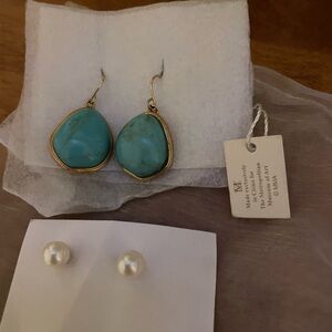 Turquoise Gold Drop Earrings & Freshwater Pearl Earrings